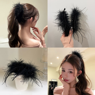 suzyacc kr简约小众纯欲风羽毛香蕉夹温柔气质高级感后脑勺盘发夹