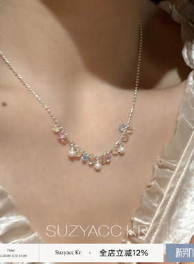 suzyacc kr 甜妹风多巴胺彩锆珍珠项链2026新款小众设计感锁骨链