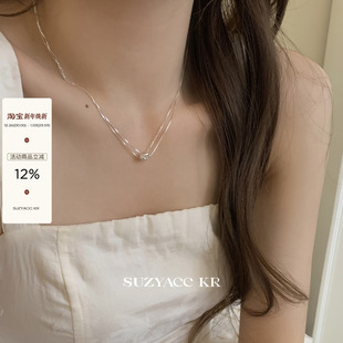 小众锁骨链 2025新款 suzyacc kr圆环双层纯银项链女款