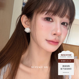 串珠花朵耳环女新款 任选4件 蓝色小清新设计感无耳洞耳夹 99元