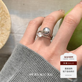 任选4件 99元 灰色仿珍珠合成锆石叠戴戒指轻奢气质小众食指戒