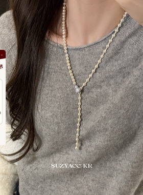 suzyacc kr名媛风气质水钻葫芦仿珍珠毛衣链轻奢显白高级感长项链