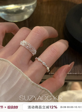 suzyacc kr 显白镂空蕾丝花边戒指日常可调节精致复古高级食指戒