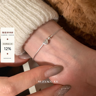 suzyacc kr百搭纯银爱心蛇骨链手链简约ins小众高级春夏叠戴手饰