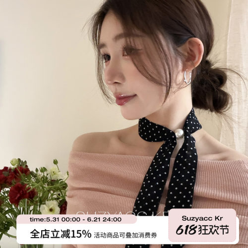 suzyacc kr温柔复古波点珍珠丝巾项链2026新款气质小众颈饰配件