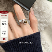 kr虎眼石水钻双层戒指小众设计复古高级感食指戒质感指环 suzyacc