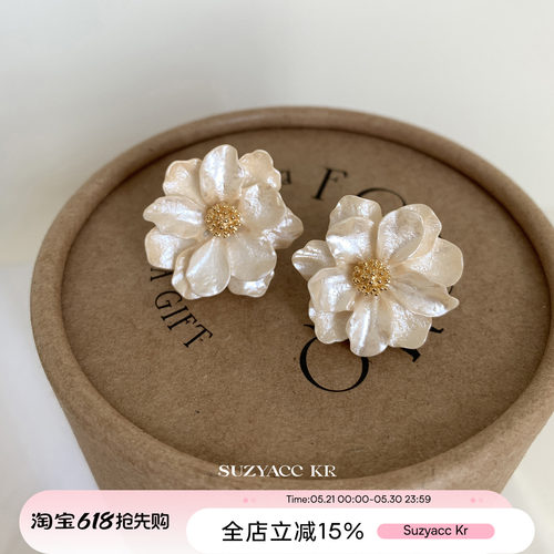 suzyacc kr气质轻奢香气山茶花耳环女2026新款高级感法式复古耳钉