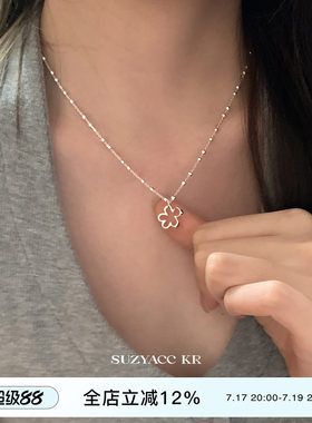 suzyacc kr纯银镂空花朵吊坠项链轻奢气质小众高级感毛衣链颈链女