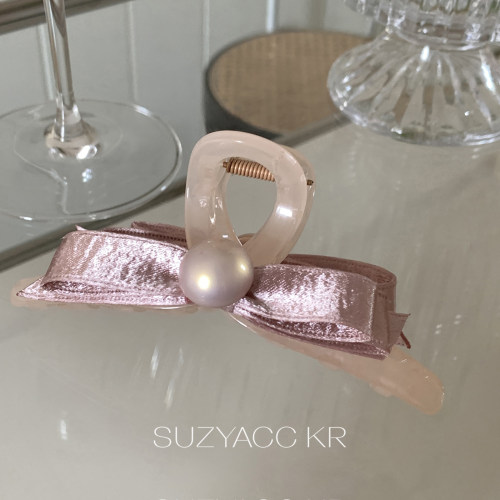 suzyacc kr粉色珍珠蝴蝶结抓夹大号女高级感2026新款清新盘发发夹