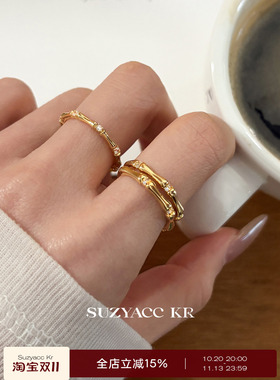 suzyacc kr合成锆石竹节戒指小众设计通勤百搭开口食指戒时尚指环