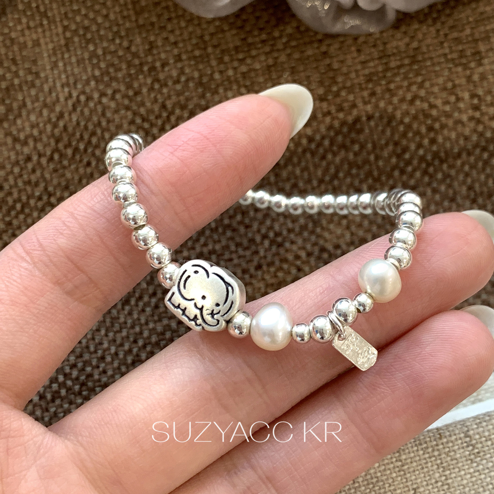 suzyacc kr平安小象纯银串珠手链简约小众百搭高级感叠戴复古手串图片