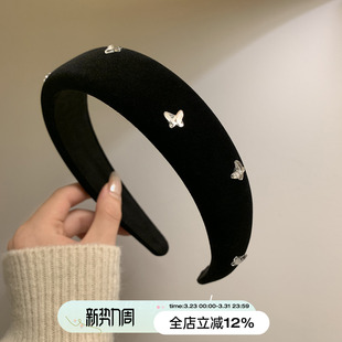 高级感洗脸头箍 秋冬轻奢法式 suzyacc kr蝴蝶水钻丝绒发箍2025新款