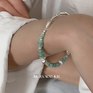 suzyacc kr轻奢小众精致天河石纯银半镯手链女重工新中式国风手饰