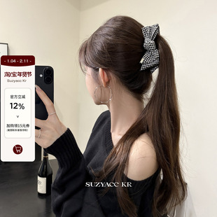 suzyacc kr黑白格纹蝴蝶结香蕉夹复古小众设计感后脑勺盘发发夹女