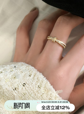 suzyacc kr合成锆石打结戒指轻奢高级感食指戒气质小众指环可调节