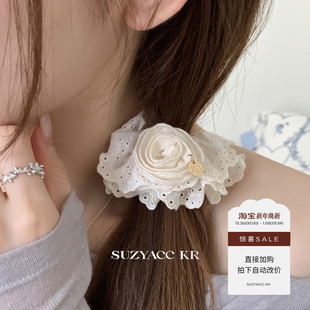 韩国刺绣玫瑰花朵棉质发圈温柔复古低马尾皮筋 任选4件 99元