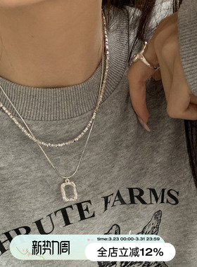 碎银子双层镜框项链毛衣链