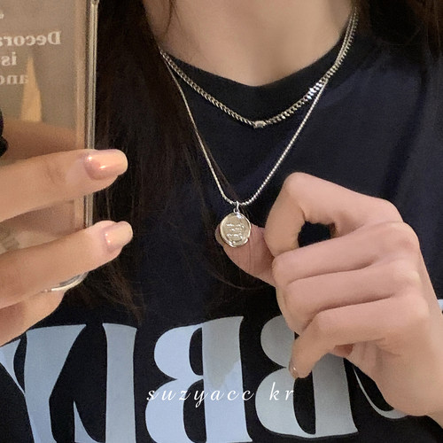 字母吊牌双层叠戴项链