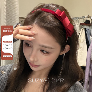 suzyacc kr新年发饰蝴蝶结长流苏水钻发箍高级感洋气时尚宴会头箍