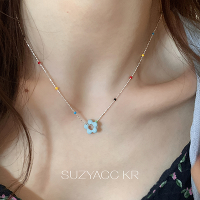 suzyacc kr蓝调纯银滴釉花朵彩色项链小清新ins设计感百搭锁骨链