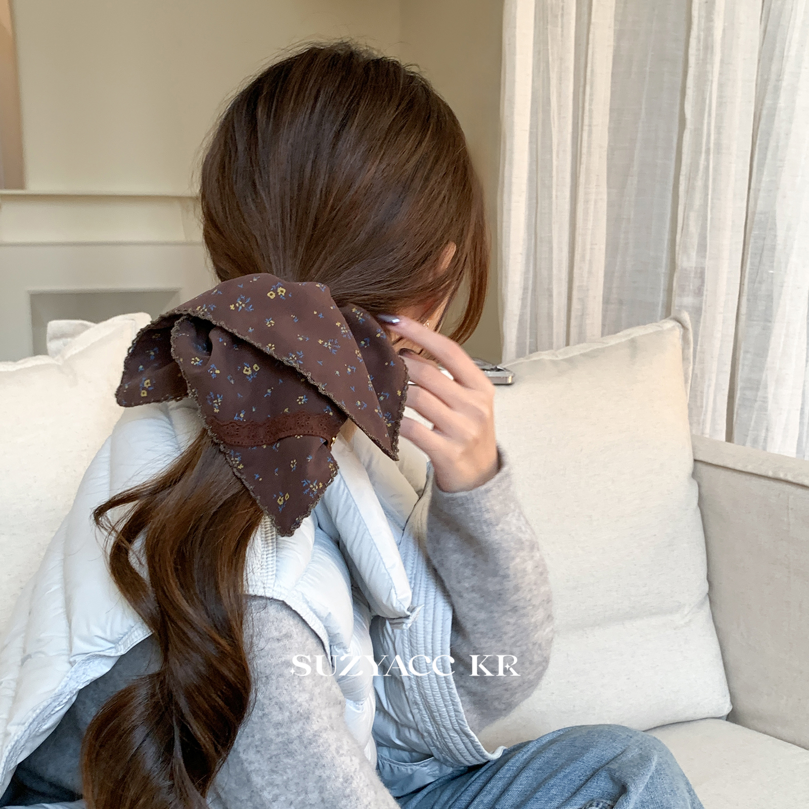 【新品限时2件88折】12.8 0点咖色碎花方巾发圈布圈