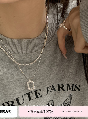 碎银子双层镜框项链毛衣链