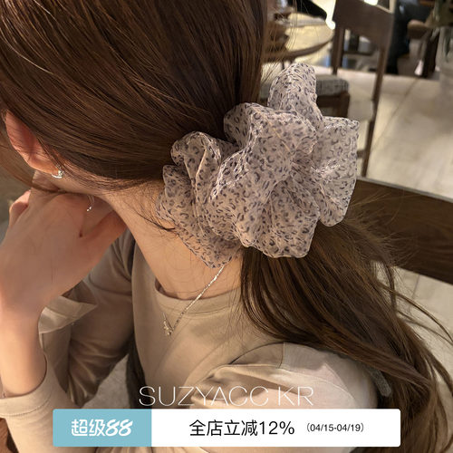 suzyacc kr豹纹网纱蓬松发圈头花女个性小众设计感低马尾皮筋发饰