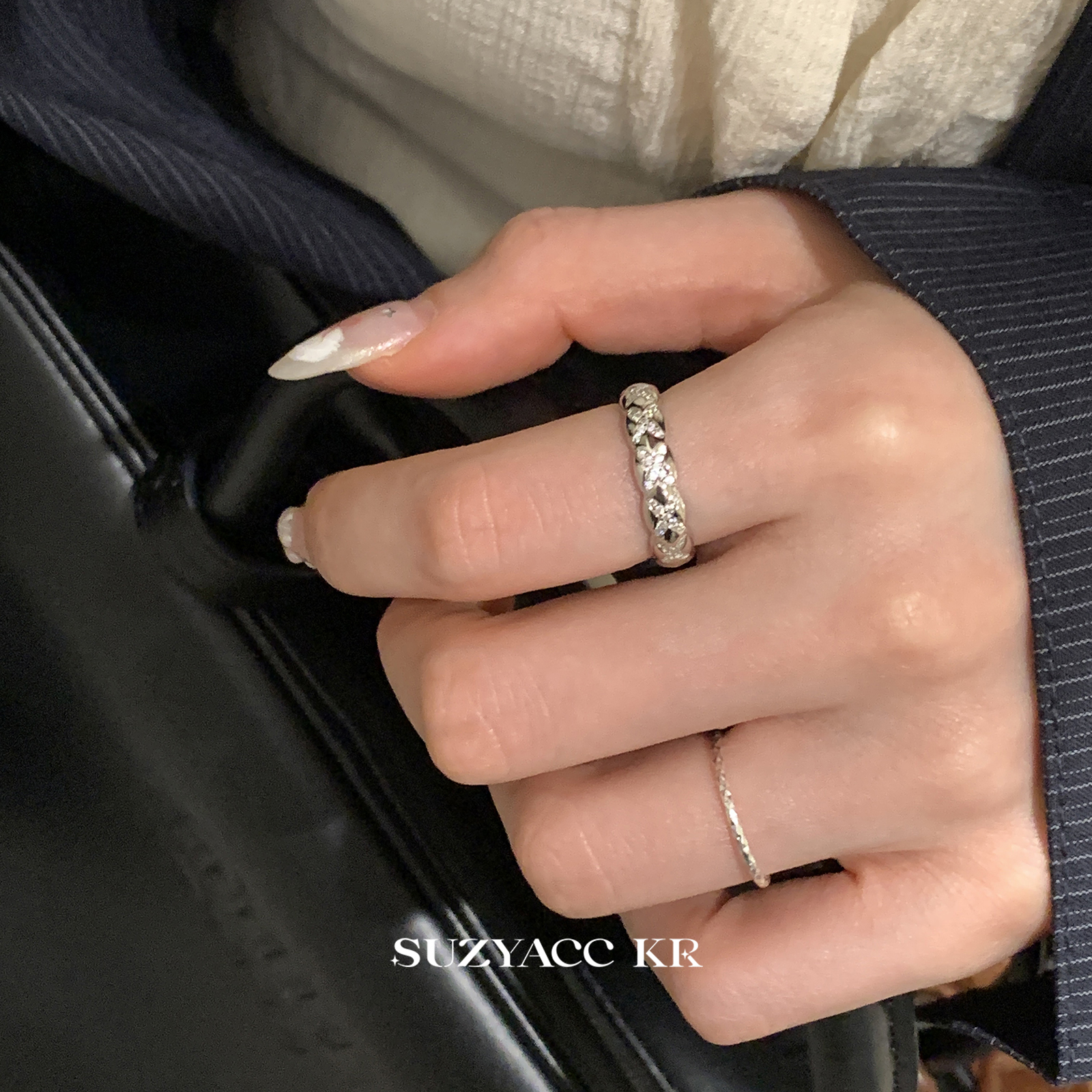 suzyacc kr小众设计纯银菱格镶钻戒指轻奢气质高级感食指戒指环女