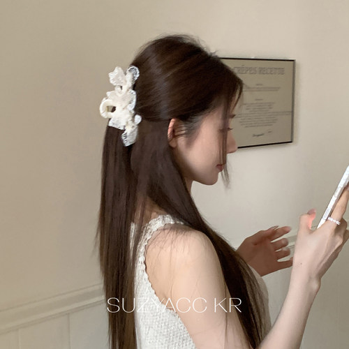 suzyacc kr蕾丝花边蝴蝶结大号抓夹2026新款重工纯欲复古鲨鱼夹
