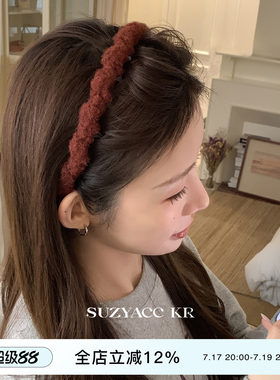 suzyacc kr绒感红色毛线倒插梳发箍女2025新款显白简约百搭头箍