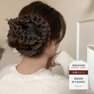 大号褶皱花边格纹发圈小众森系高级感盘发头绳女 任选4件 99元