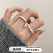 suzyacc 可调节 kr纯银淡水珍珠碎银子戒指韩国小众设计食指戒个性
