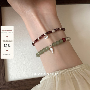 suzyacc kr和田玉串珠银坨坨纯银手链国风复古小众气质高级感手串