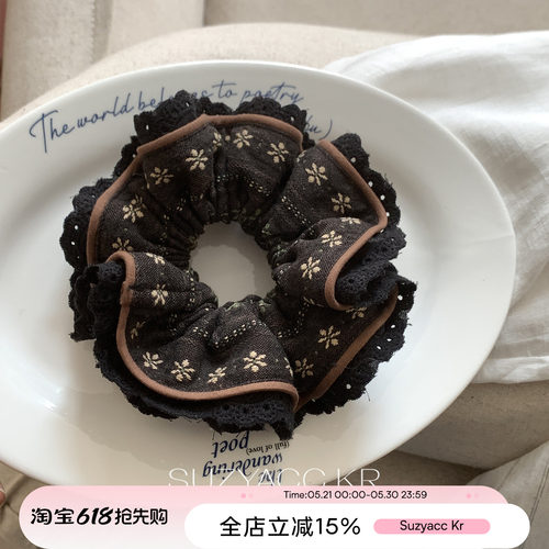 suzyacc kr法式重工蕾丝大肠圈个性小众设计感发圈低马尾头花发饰
