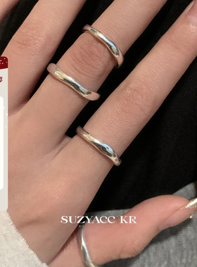 suzyacc kr纯银不规则素圈戒指极简风小众设计感食指戒百搭指环