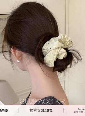 suzyacc kr早春嫩黄色波点发圈小清新温柔高级感布圈后脑勺发饰女