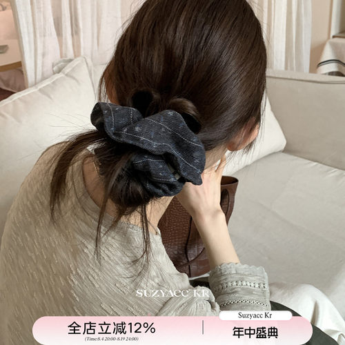 suzyacc kr低调复古碎花灰色大肠圈通勤百搭高级感低马尾皮筋发圈