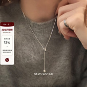 suzyacc kr百搭纯银方块吊坠抽拉项链女2025新款 简约小众高级颈链