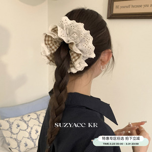 复古小众高级感格纹花边发圈高级感小清新皮筋 任选4件 99元