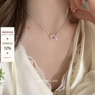 锁骨链 白玛瑙平安扣纯银项链女2024新款 suzyacc kr原创设计新中式