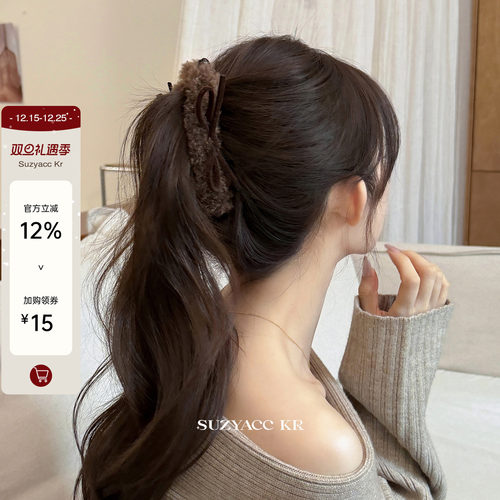 suzyacc kr毛绒蝴蝶结香蕉夹大号女甜美复古小众百搭高级感马尾夹