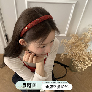 复古高级头箍 法式 suzyacc kr节日氛围感红色格子发箍女2025新款