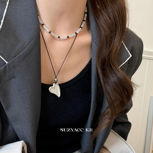 suzyacc kr纯银爱心吊坠抽拉毛衣链女款2026新款简约百搭高级项链