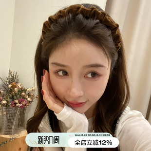 洗脸头箍女 复古丝绒褶皱细发箍2025年网红新款 suzyacc kr秋冬法式