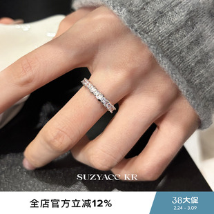 suzyacc kr合成锆石排钻戒指轻奢气质超闪百搭叠戴食指戒指