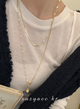 轻奢珍珠拼接双层毛衣链