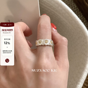suzyacc kr老钱风重工小雏菊戒指小众设计高级食指戒个性气质指环
