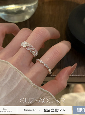 suzyacc kr 显白镂空蕾丝花边戒指日常可调节精致复古高级食指戒