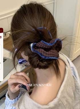 suzyacc kr复古丝绒格子发圈氛围感撞色高级小肠圈盘发皮筋头绳女
