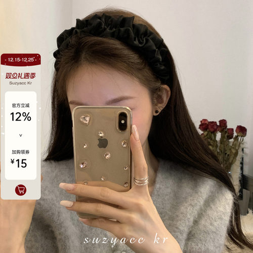 褶皱高颅顶黑色发箍复古气质